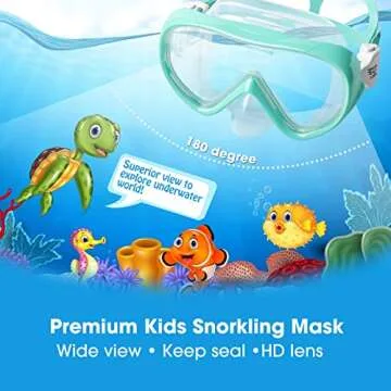Kids Snorkel Swim Mask, Child Diving Mask Anti-Fog Swim Goggles with Nose Cover for Snorkeling Diving Swimming (T-Blue and Aqua)
