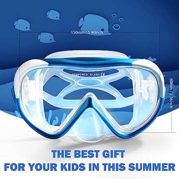 Kids Snorkel Swim Mask, Child Diving Mask Anti-Fog Swim Goggles with Nose Cover for Snorkeling Diving Swimming (T-Blue and Aqua)