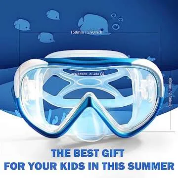 Kids Snorkel Swim Mask, Child Diving Mask Anti-Fog Swim Goggles with Nose Cover for Snorkeling Diving Swimming (T-Blue and Aqua)