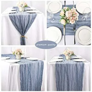 12 Pack 10Ft Cheesecloth Table Runner 35x120 Inch Boho Gauze Table Runner Rustic Cheese Cloth Long Table Runner Romantic Table Runner for Wedding Bridal Shower Birthday Party Table Decor (Dusty Blue)