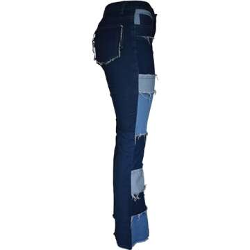 Aodrusa Women Patch Flare Jeans Bell Bottom Raw Hem Denim Pants Blue US 16