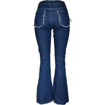 Aodrusa Women Patch Flare Jeans Bell Bottom Raw Hem Denim Pants Blue US 16