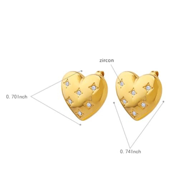 Chunky Heart Stud Earrings for Women Gold Plated