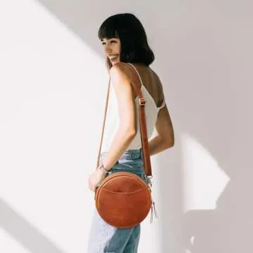 S-ZONE Leather Crossbody Bags for Women Trendy Circle Cross Body Shoulder Bag Designer Round Purses