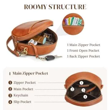 S-ZONE Leather Crossbody Bags for Women Trendy Circle Cross Body Shoulder Bag Designer Round Purses