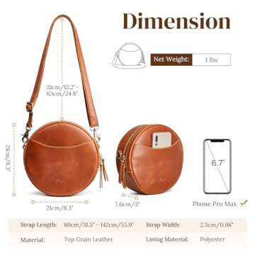 S-ZONE Leather Crossbody Bags for Women Trendy Circle Cross Body Shoulder Bag Designer Round Purses
