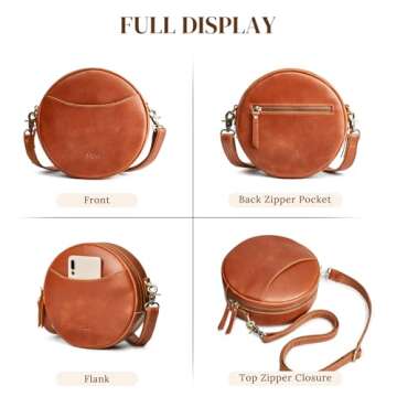 S-ZONE Leather Crossbody Bags for Women Trendy Circle Cross Body Shoulder Bag Designer Round Purses
