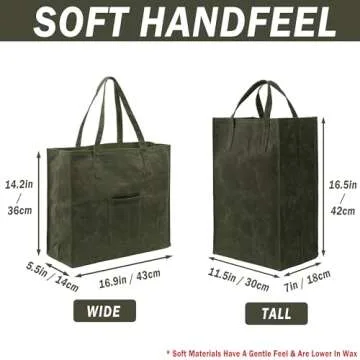 Kaaltisy Waxed Canvas Grocery Bag Eco-friendly Reusable Shopping Bag with Pocket Stylish Market Tote...