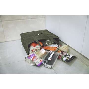 Kaaltisy Waxed Canvas Grocery Bag Eco-friendly Reusable Shopping Bag with Pocket Stylish Market Tote Bag Waterproof Waxed Canvas Beach Bag, Wide, Soft Handfeel