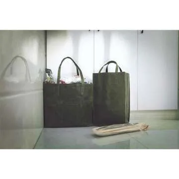 Kaaltisy Waxed Canvas Grocery Bag Eco-friendly Reusable Shopping Bag with Pocket Stylish Market Tote Bag Waterproof Waxed Canvas Beach Bag, Wide, Soft Handfeel