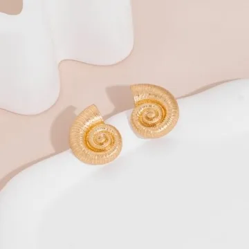 LILIE&WHITE Worn Gold Conch Shell Earrings Seashell Stud Earrings For Women Seashore Earrings Nautical Jewelry For Women Sea Life Jewelry Gold Earrings Beach Earrings Summer Jewelry