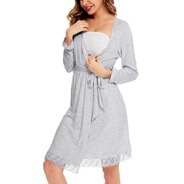 SWOMOG Women's Maternity Nursing Robe Pregnancy Hospital Breastfeeding Bathrobes 3 in 1 Labor Delive...