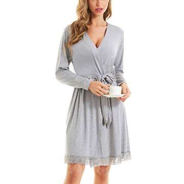 SWOMOG Women's Maternity Nursing Robe Pregnancy Hospital Breastfeeding Bathrobes 3 in 1 Labor Delivery Nightgowns
