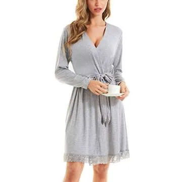SWOMOG Women's Maternity Nursing Robe Pregnancy Hospital Breastfeeding Bathrobes 3 in 1 Labor Delivery Nightgowns