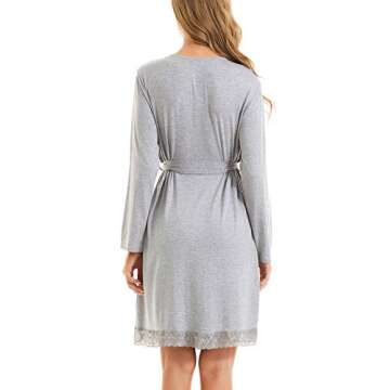 SWOMOG Women's Maternity Nursing Robe Pregnancy Hospital Breastfeeding Bathrobes 3 in 1 Labor Delivery Nightgowns