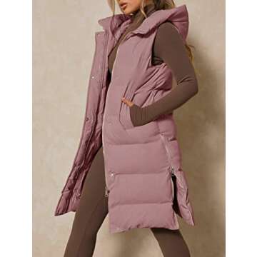 Inorin Womens Down Vest with Stand Collar Thick Hooded Sleeveless Long Coats Jacket