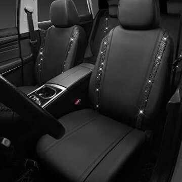 CAR PASS Diamond Leather Bling Car Seat Covers Full Set, Shining Rhinestone Waterproof Durable Rear ...