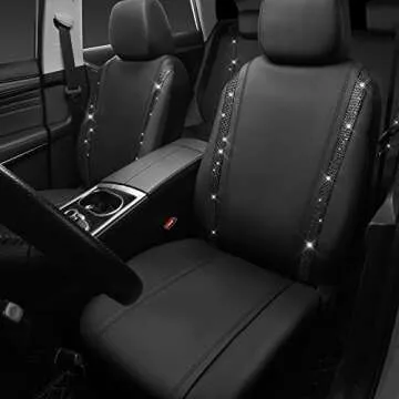 CAR PASS Diamond Leather Bling Car Seat Covers Full Set, Shining Rhinestone Waterproof Durable Rear ...