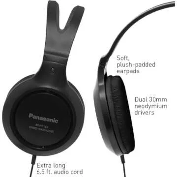 Panasonic Headphones, Lightweight Over the Ear Wired Headphones with Clear Sound and XBS for Extra Bass, Long Cord, 3.5mm Jack for Phones and Laptops – RP-HT161-K (Black)
