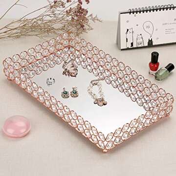 Hipiwe Crystal Cosmetic Makeup Tray - Large Mirrored Vanity Tray Jewelry Trinket Organizer TrayTray ...
