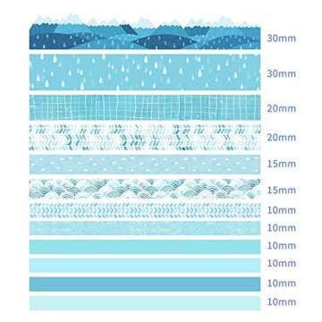 12 Rolls Washi Tape Set Blue Decorative Washi Masking Tape for Scrapbooking, Planners, Card/Gift Wra...