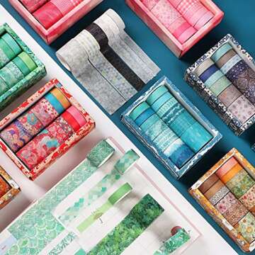 12 Rolls Washi Tape Set Blue Decorative Washi Masking Tape for Scrapbooking, Planners, Card/Gift Wrapping, DIY Decor and Craft Supplies (Blue Wave)