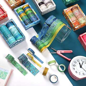 12 Rolls Washi Tape Set Blue Decorative Washi Masking Tape for Scrapbooking, Planners, Card/Gift Wrapping, DIY Decor and Craft Supplies (Blue Wave)