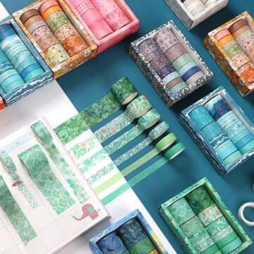 12 Rolls Washi Tape Set Blue Decorative Washi Masking Tape for Scrapbooking, Planners, Card/Gift Wrapping, DIY Decor and Craft Supplies (Blue Wave)