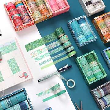 12 Rolls Washi Tape Set Blue Decorative Washi Masking Tape for Scrapbooking, Planners, Card/Gift Wrapping, DIY Decor and Craft Supplies (Blue Wave)