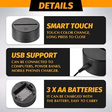 6-Piece 3D Night LED Base with Remote & USB