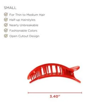 TELETIES - Small Flat Round Hair Clip - Holiday Collection - Hair Claw Clips for Women - Strong Grip, Bendable Teeth, Curved Design - For All Hair Types and Textures - Rudolph Red