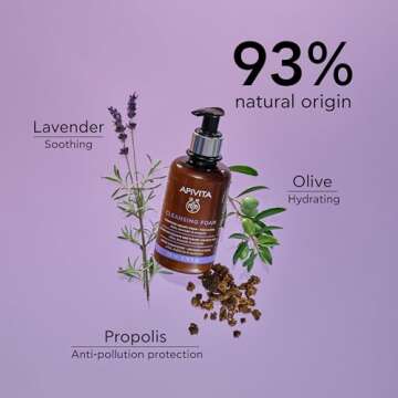 Apivita Face Cleansing Foam for Face & Eyes 200ml - Foaming Facial Cleanser & Makeup Remover - Natural Face Wash with Lavender, Olive and Propolis - Gently Cleanses, Hydrates, Antioxidant Protection