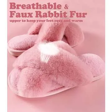 Women's Pink Fuzzy Plush Faux Fur Memory Foam Ankle Slippers - Breathable, Comfy House Indoor Slippers