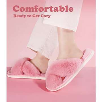 Women's Pink Fuzzy Plush Faux Fur Memory Foam Ankle Slippers - Breathable, Comfy House Indoor Slippers
