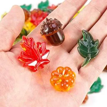 84 Pieces Acrylic Leaves Mini Acrylic Pumpkin Maple Leaves Acorns Crystals Gems for Thanksgiving Home Table Scatters Decoration Autumn Table Scatters Favor Vase Filler(5 Colors)