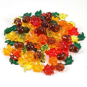 84 Pieces Acrylic Leaves Mini Acrylic Pumpkin Maple Leaves Acorns Crystals Gems for Thanksgiving Home Table Scatters Decoration Autumn Table Scatters Favor Vase Filler(5 Colors)