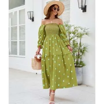 ABYOVRT Floral Maxi Dress with Pockets & Smocked Bodice
