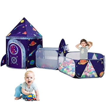LOJETON 3pc Space Ship Kids Play Tent, Crawl Tunnel, Ball Pit for Toddlers, Indoor Outdoor Playhouse...
