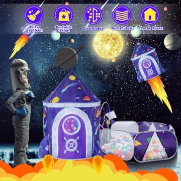LOJETON 3pc Space Ship Play Tent for Kids 3-7 Years