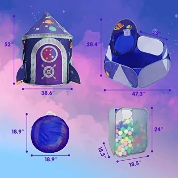 LOJETON 3pc Space Ship Play Tent for Kids 3-7 Years