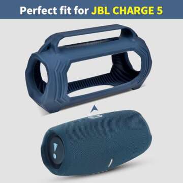 ALKOO Silicone Protective Case for JBL Charge 5 with Shoulder Strap and Top Handle- Waterproof, Durable Cover for JBL Charge 5 Portable Bluetooth Speaker, Accessory for Outdoor Use (Blue)