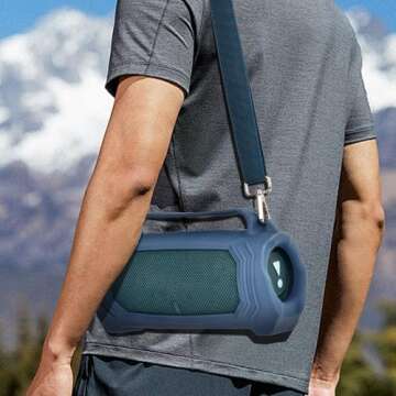 ALKOO Silicone Protective Case for JBL Charge 5 with Shoulder Strap and Top Handle- Waterproof, Durable Cover for JBL Charge 5 Portable Bluetooth Speaker, Accessory for Outdoor Use (Blue)