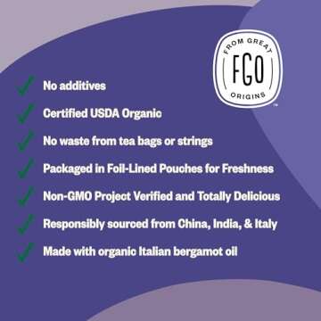 FGO Organic Earl Grey Black Tea, 16 Ounce Loose Leaf Bulk Resealable Bag, 16oz, Packaging May Vary (Pack of 1)