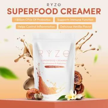 RYZE n Shine Bundle | Mushroom Coffee + Probiotic Creamer | 6 Adaptogenic Mushrooms | USDA Organic | MCT Oil | USA Grown | Better Energy, Focus, Digestion, Immunity | 30 + 30 servings