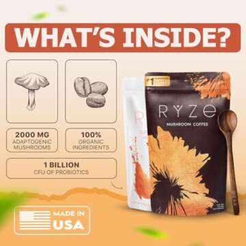 RYZE n Shine Bundle | Mushroom Coffee + Probiotic Creamer | 6 Adaptogenic Mushrooms | USDA Organic | MCT Oil | USA Grown | Better Energy, Focus, Digestion, Immunity | 30 + 30 servings