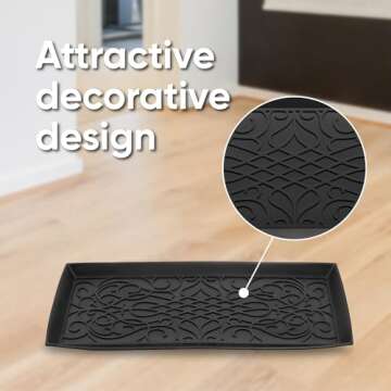 Superio Rubber Boot & Shoe Tray, 34 x 14 x 2 Rectangle, Heavy Duty, Protects Floors from Water and Dirt, Waterproof for All Weather Indoor Outdoor Use, Black