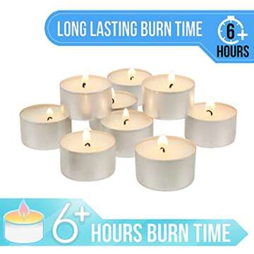Stonebriar 100 Count White Unscented Smokeless Long Burning Tea Light Candles with 6-7 Hour Burn Time