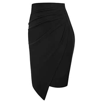 Kate Kasin Womens Pleat Pencil Skirt Irregular Hem Knee Length Stretchy Ruched Business Skirts with ...