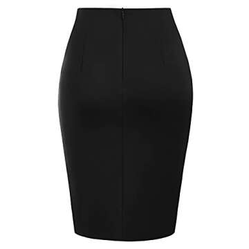 Kate Kasin Womens Pleat Pencil Skirt Irregular Hem Knee Length Stretchy Ruched Business Skirts with Lining Black&Pleat S