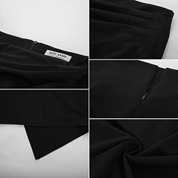 Kate Kasin Womens Pleat Pencil Skirt Irregular Hem Knee Length Stretchy Ruched Business Skirts with Lining Black&Pleat S